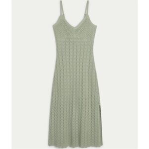 Hollister Dress Women Size XL Sage Green Knit Crochet Cami Cottagecore Babydoll